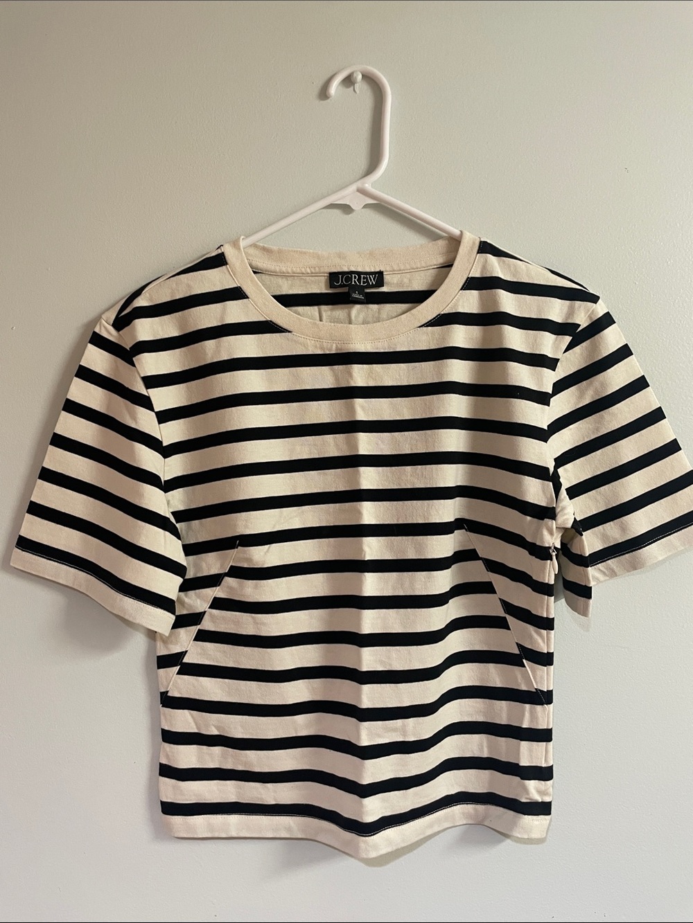 J. Crew Black and Cream Striped Short-Sleeve Tee